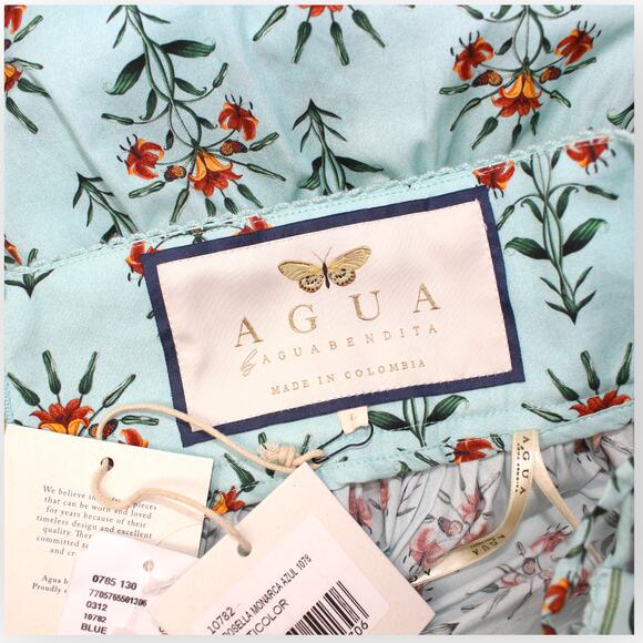 Large NEW Agua by AguaBendita Grosella Floral Tie Tiered Miniskirt Monarca Azul - Picture 7 of 11